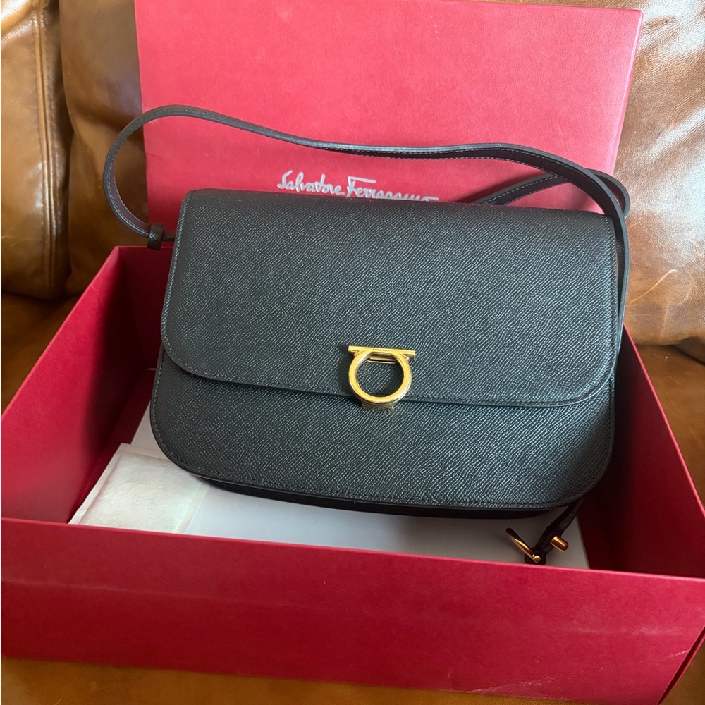 Salvatore Ferragamo Gancini Flap Black Bag